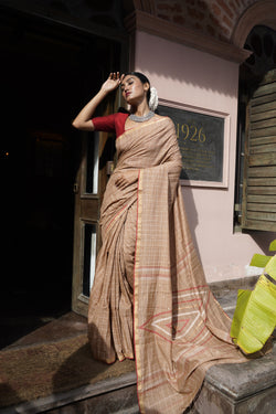 Handwoven Bronze Khadi Jamdani Saree