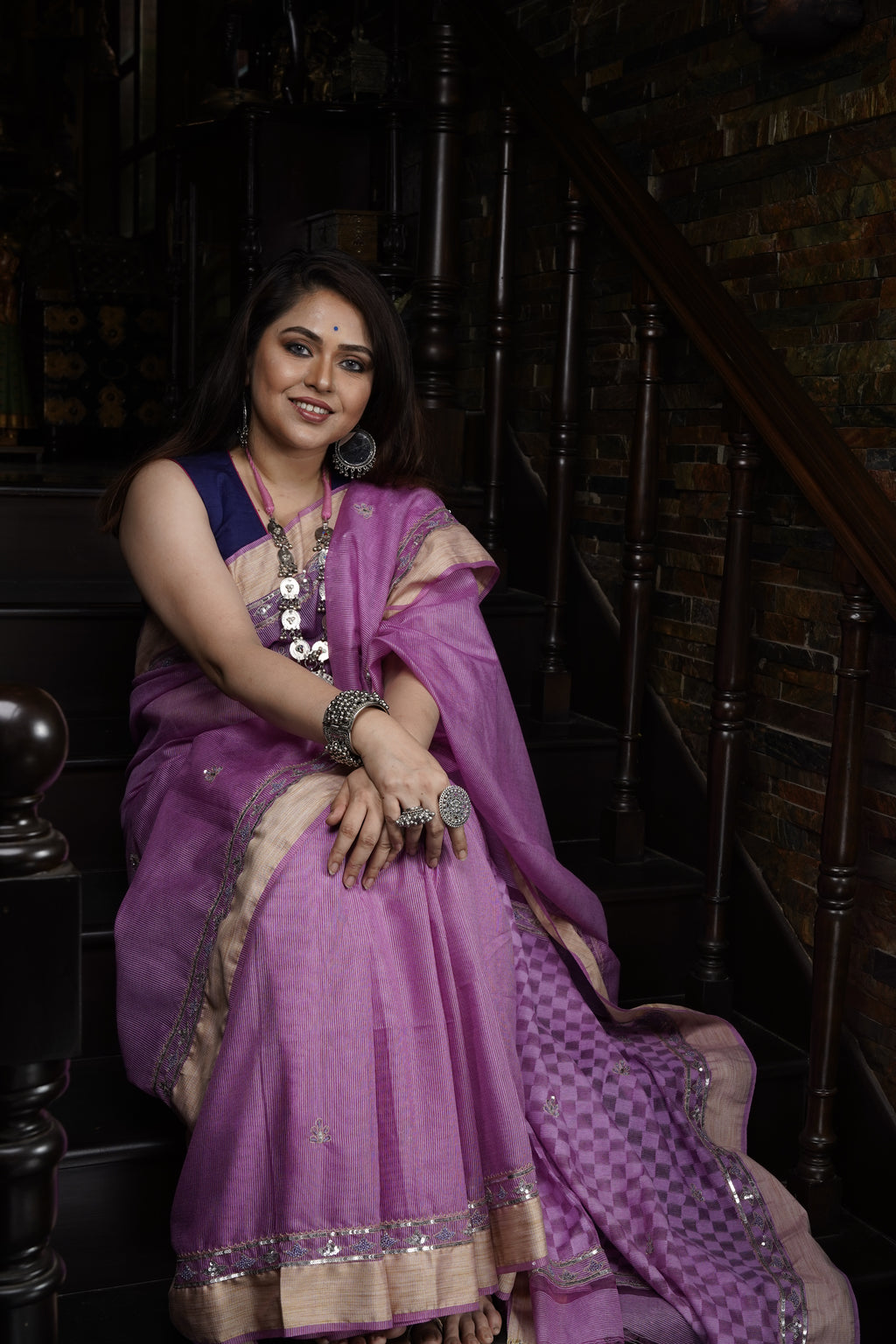 Handwoven purple cotton saree for women