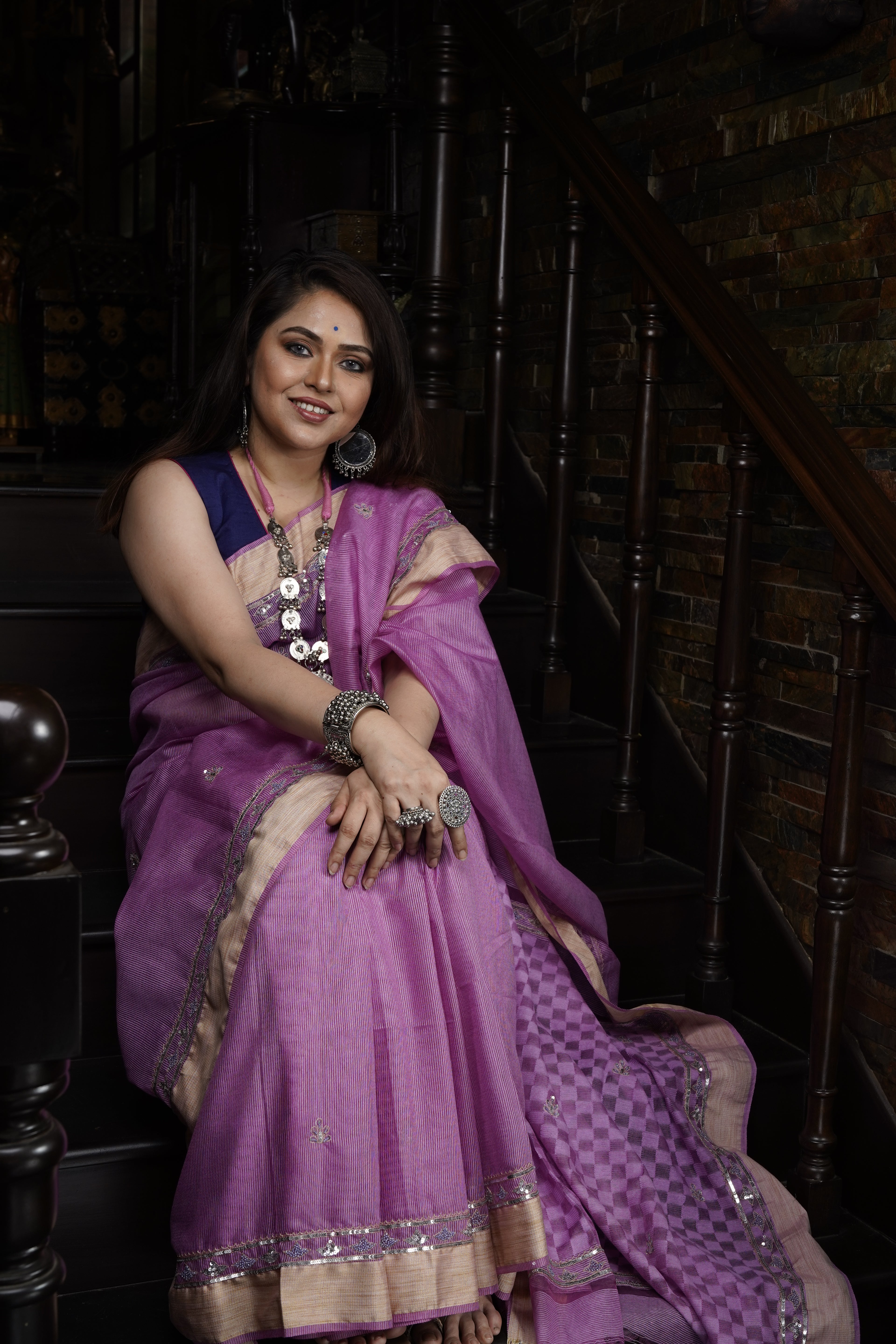 Handwoven purple cotton saree for women