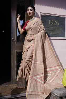 Handwoven Bronze Khadi Jamdani Saree