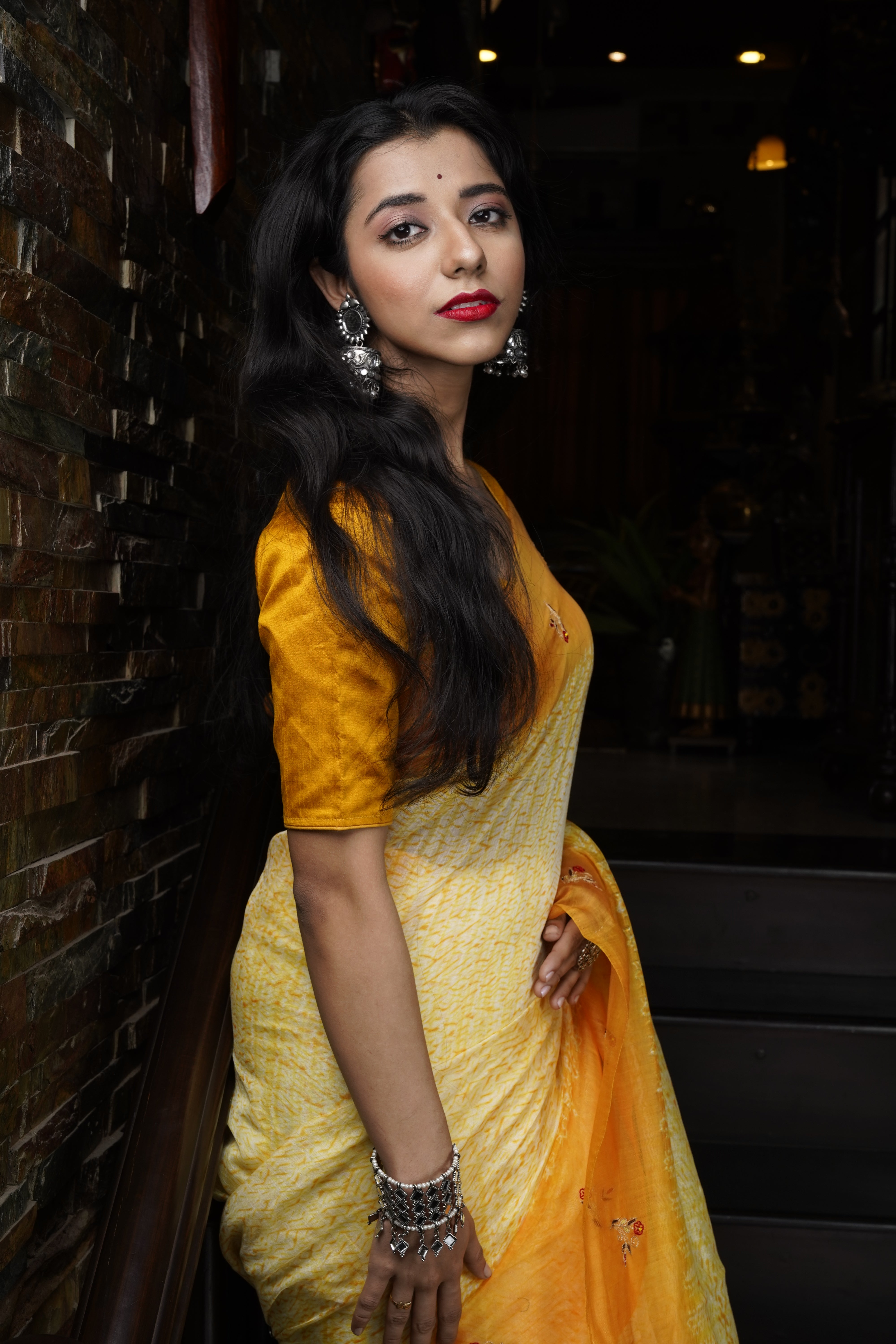 Handwoven Yellow Shibory Saree With HandWork