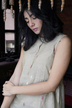 Beige handwoven jamdani tunic - Aankona