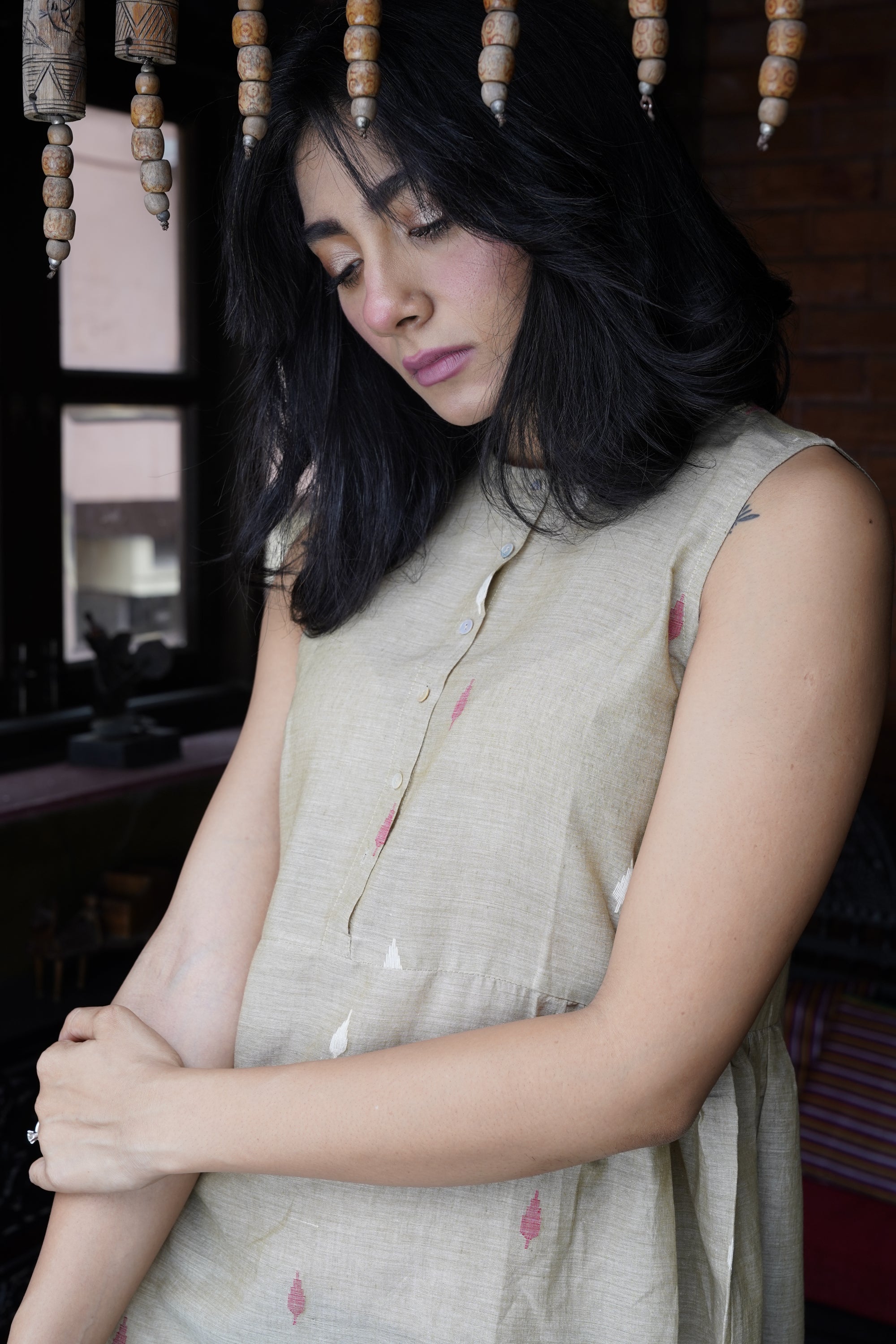 Beige handwoven jamdani tunic - Aankona