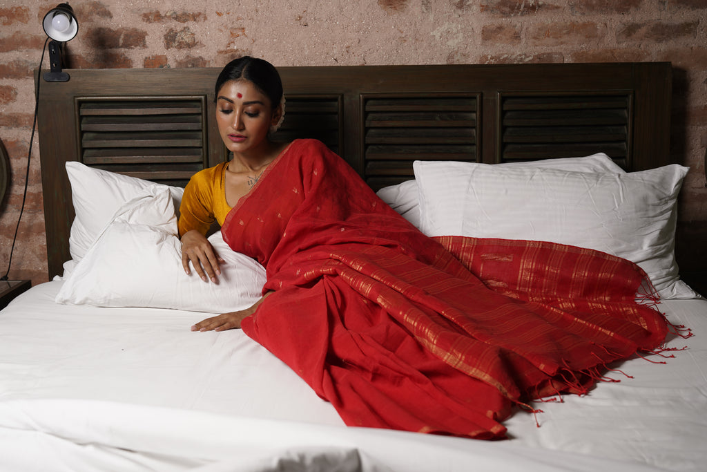 Handwoven Red Jamdani Saree