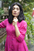 Fuchsia pink jamdani cotton tunic - Aankona