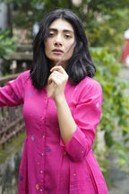 Fuchsia pink jamdani cotton tunic - Aankona