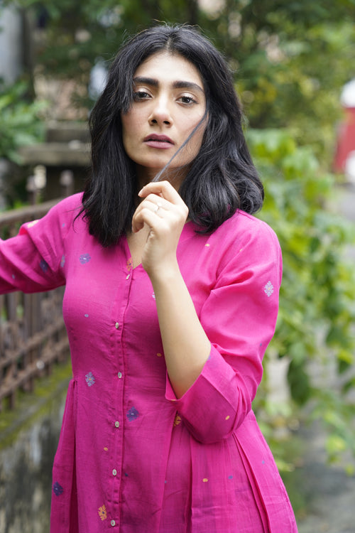 Fuchsia pink jamdani cotton tunic - Aankona