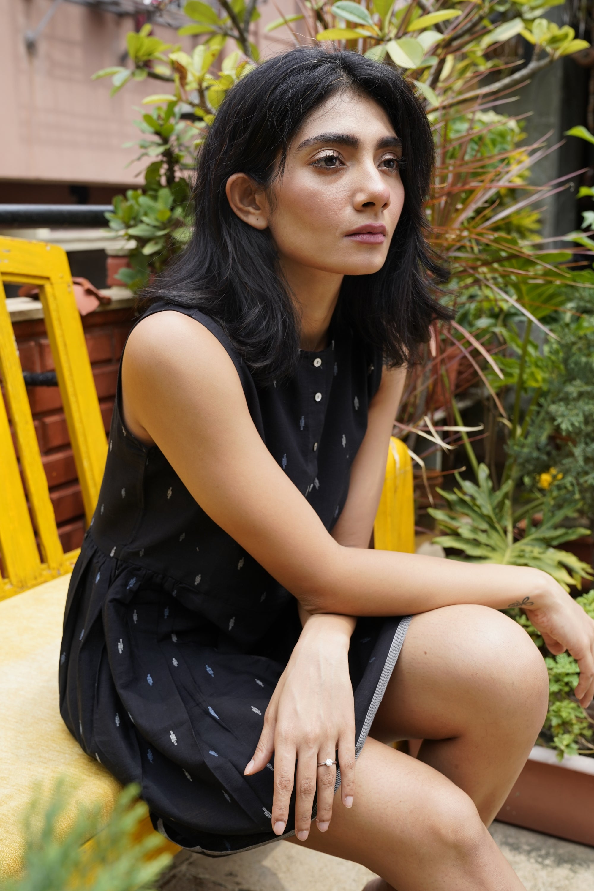 Black handwoven cotton jamdani top - Aankona