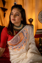 Handwoven White Linen Saree With Needle Word Saree