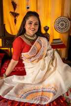 Handwoven White Linen Saree With Needle Word Saree