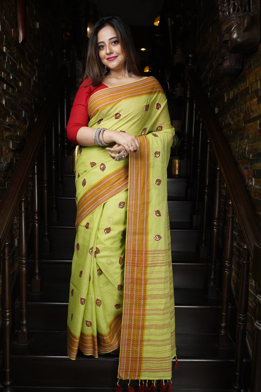 Handwoven Cotton Saree With Kantha Work