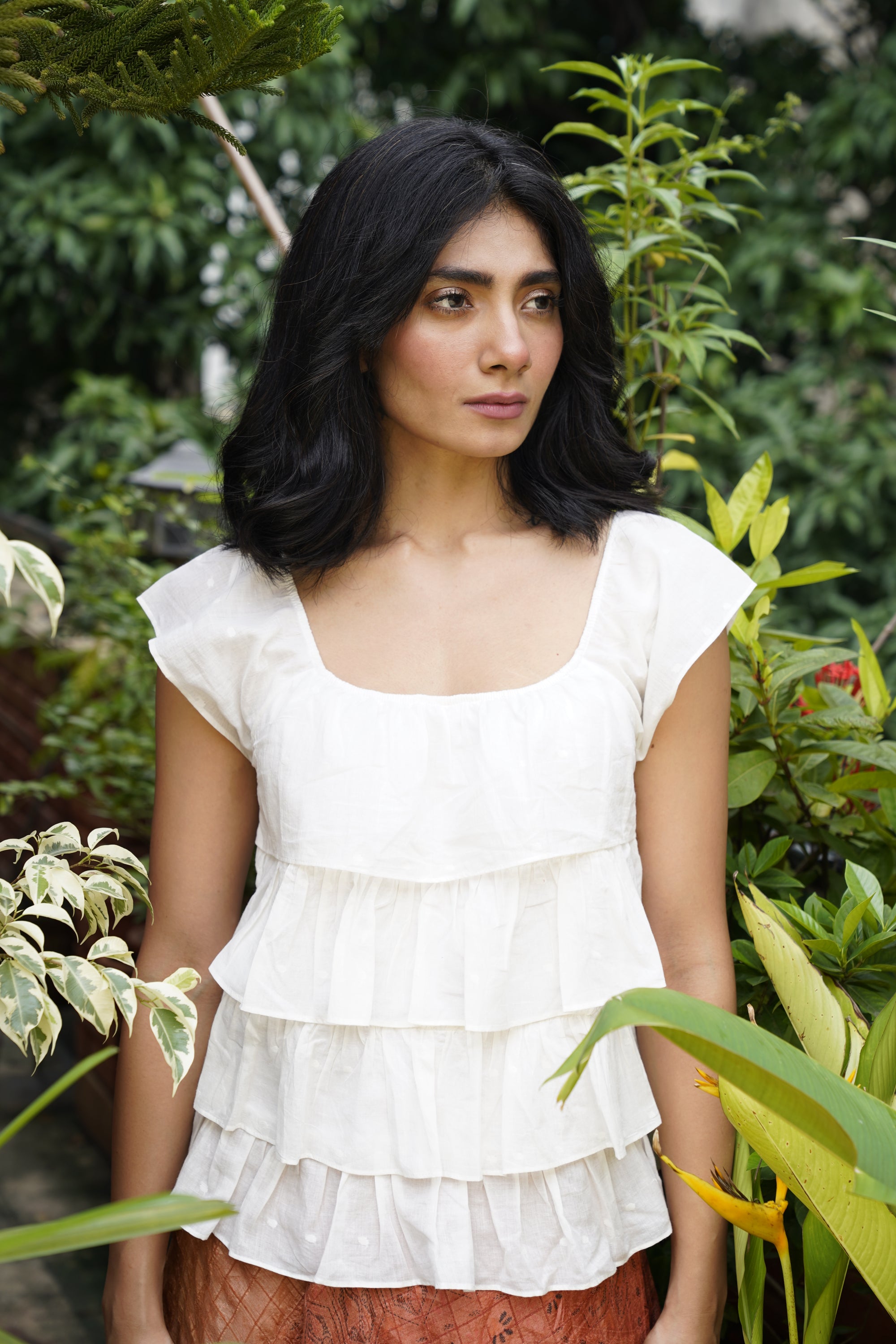 White handwoven cotton jamdani top - Aankona