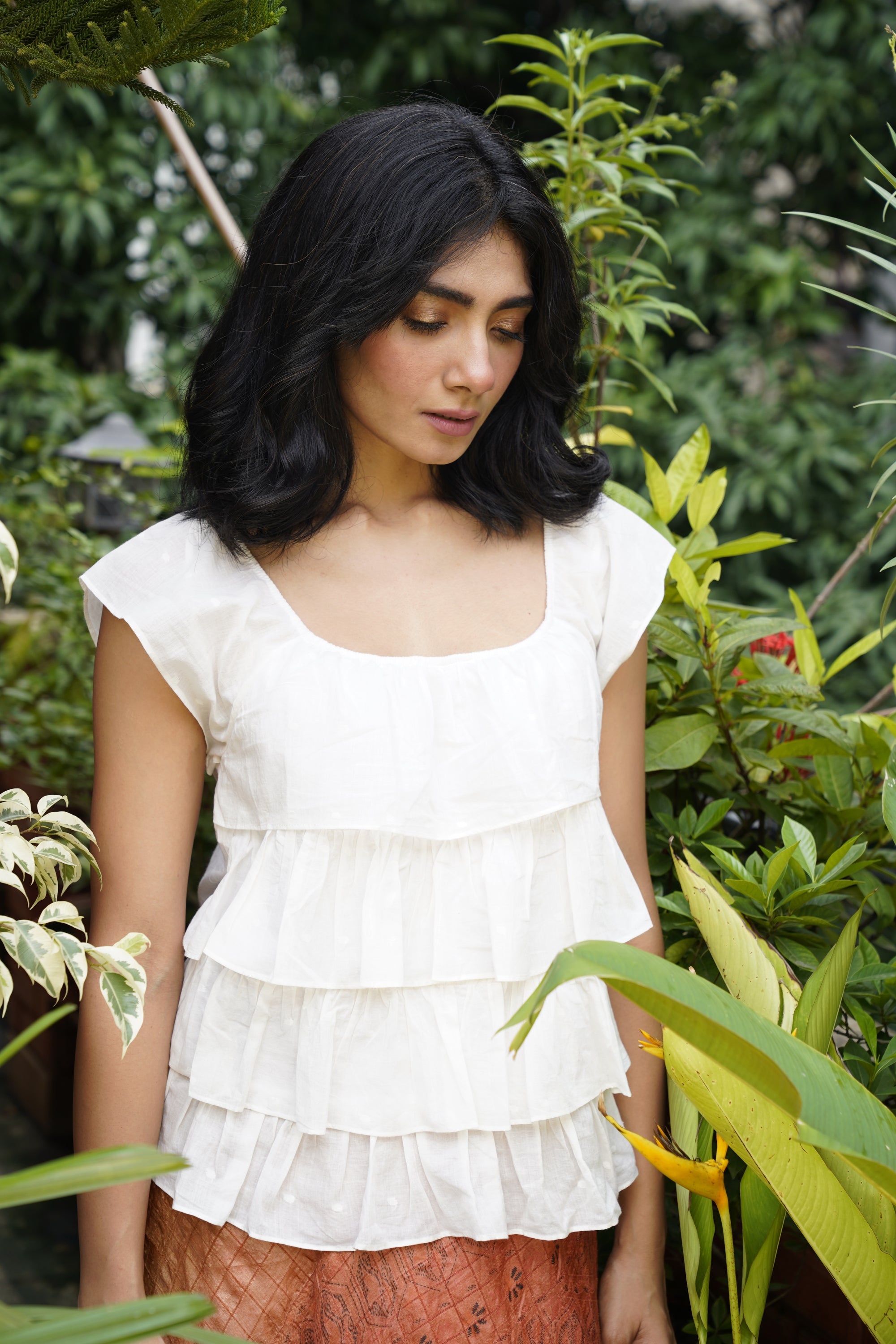 White handwoven cotton jamdani top - Aankona