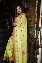 Handwoven Cotton Saree With Kantha Work