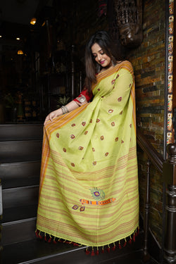 Handwoven Cotton saree with kantha work