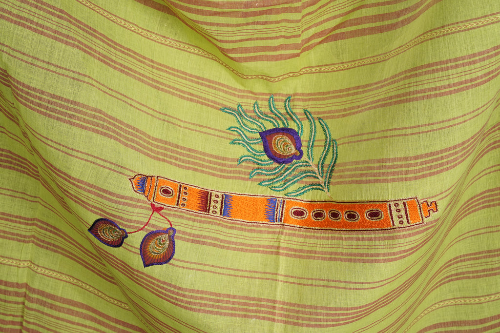 Handwoven Cotton Saree With Kantha Work
