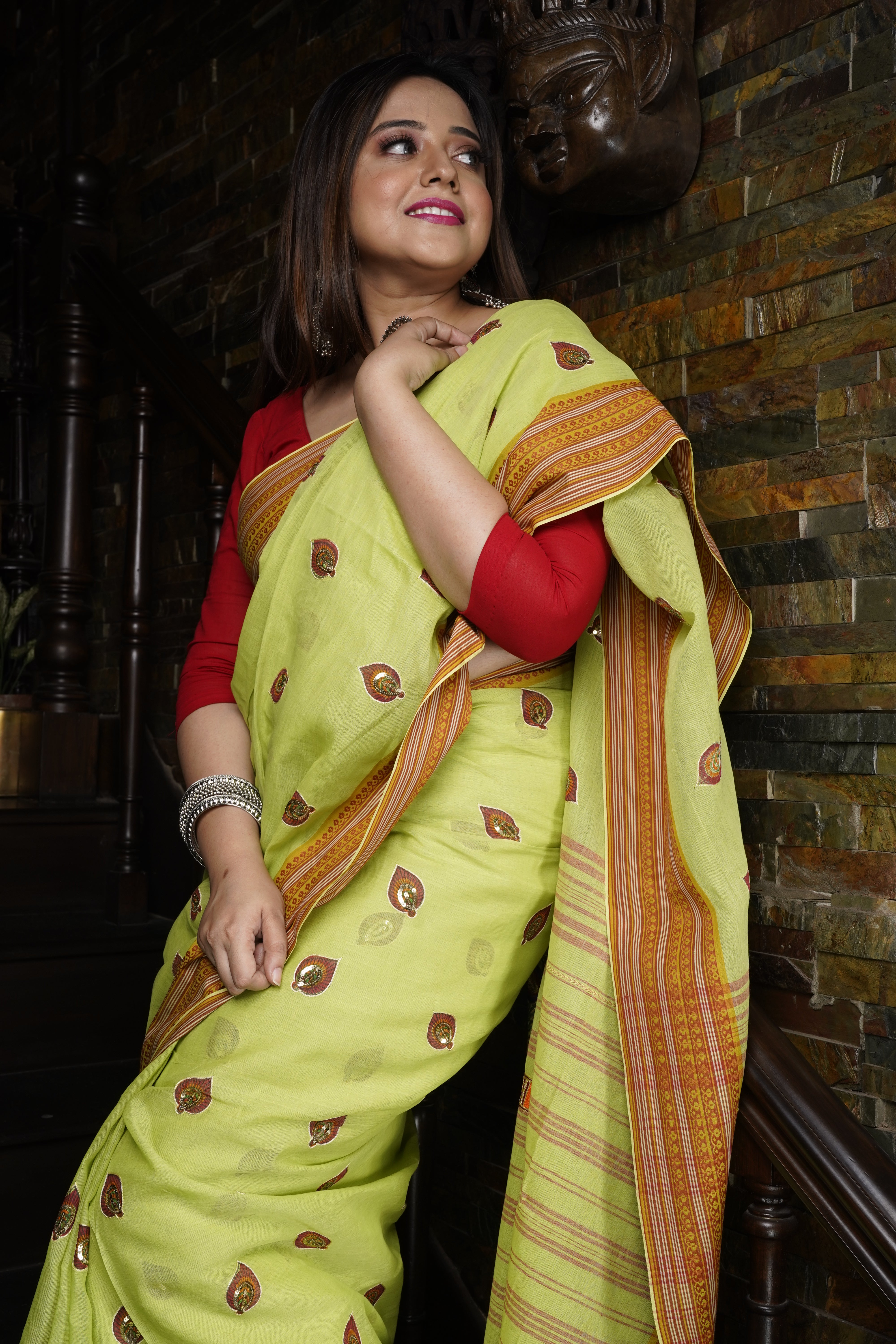 Handwoven Cotton saree with kantha work