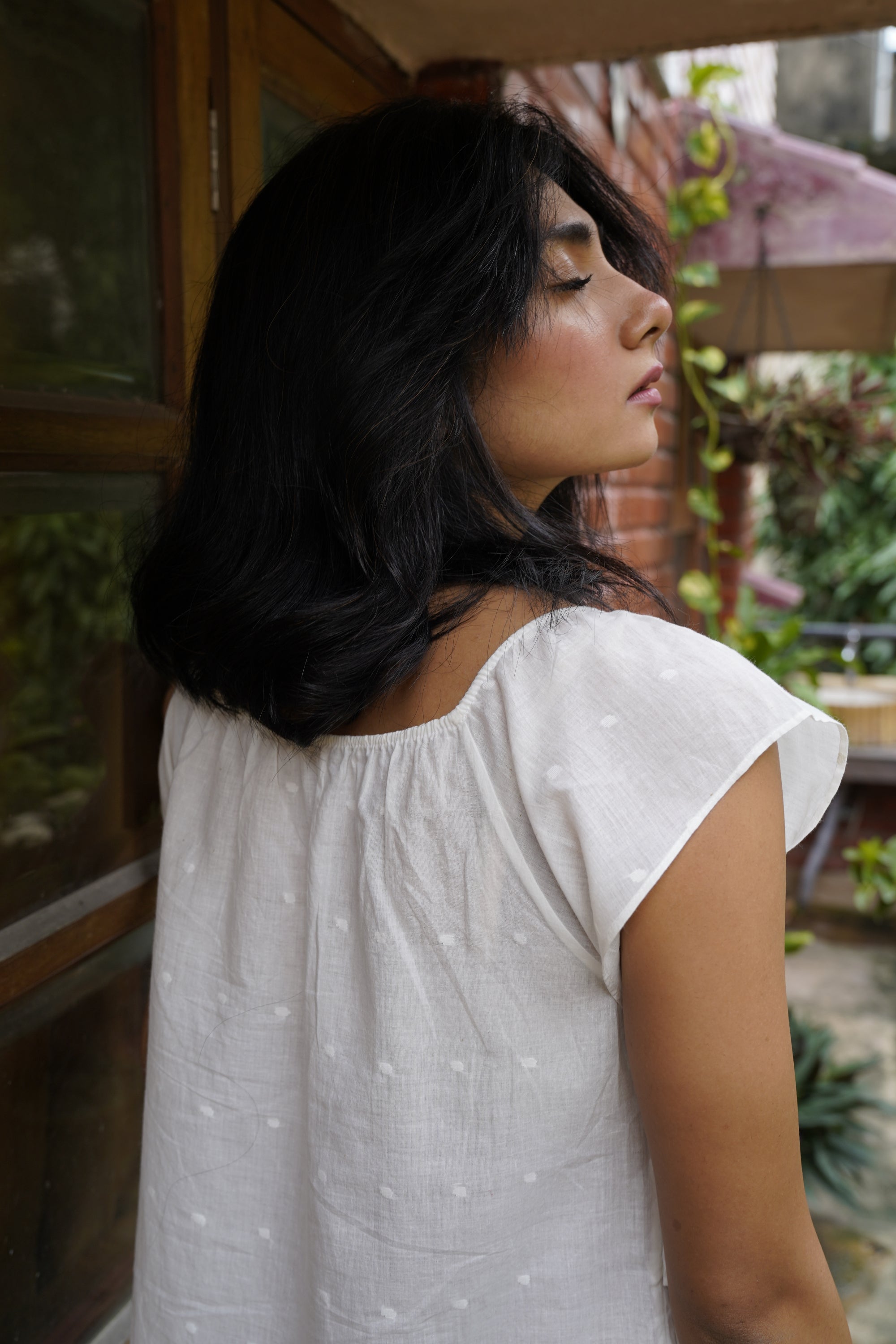 White handwoven cotton jamdani top - Aankona