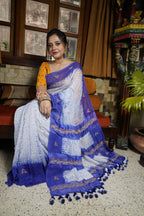 Handwoven Blue Shibory Saree With Work