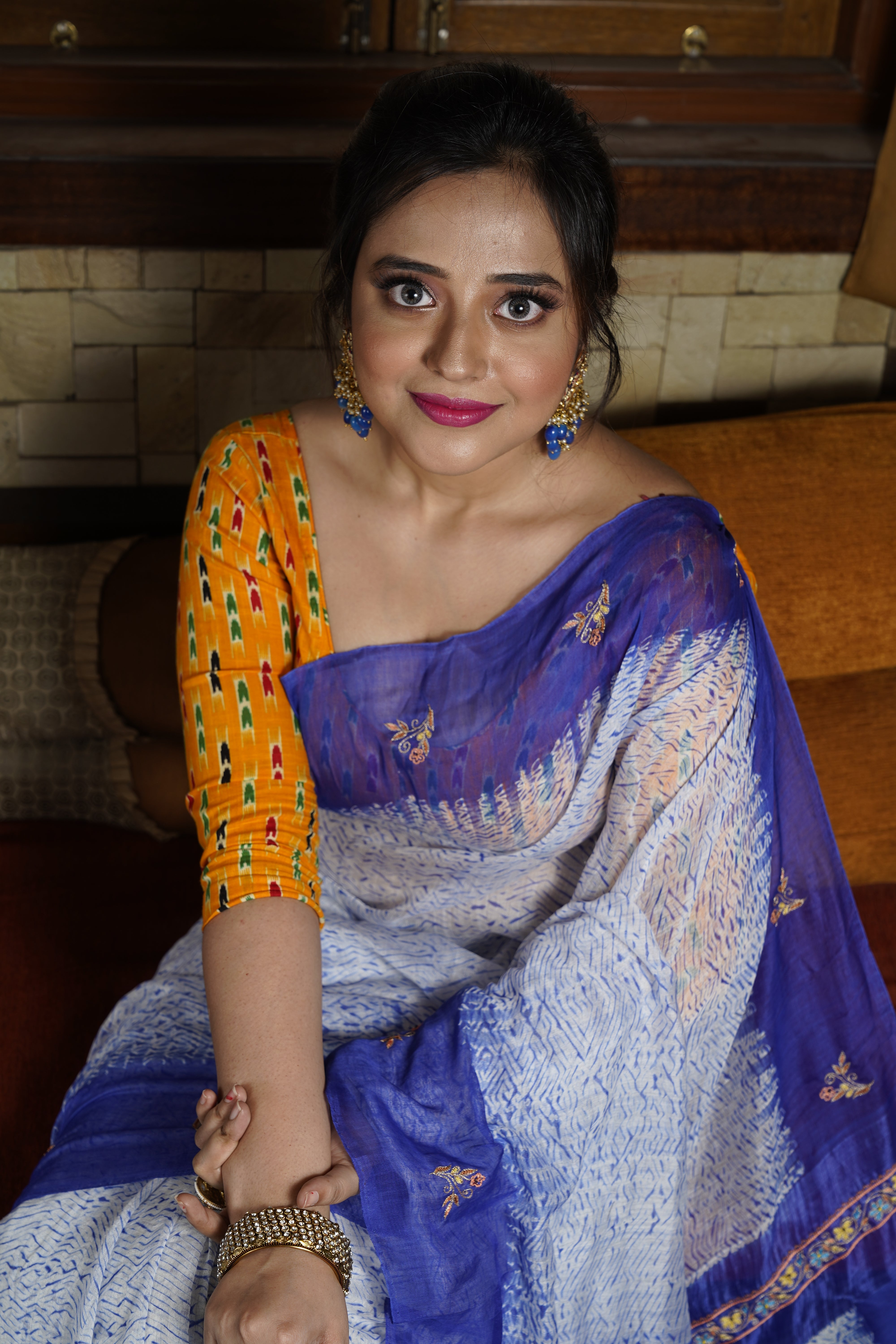 Handwoven Blue Shibory Saree With Work