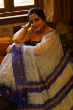 Handwoven Blue Shibory Saree With Work