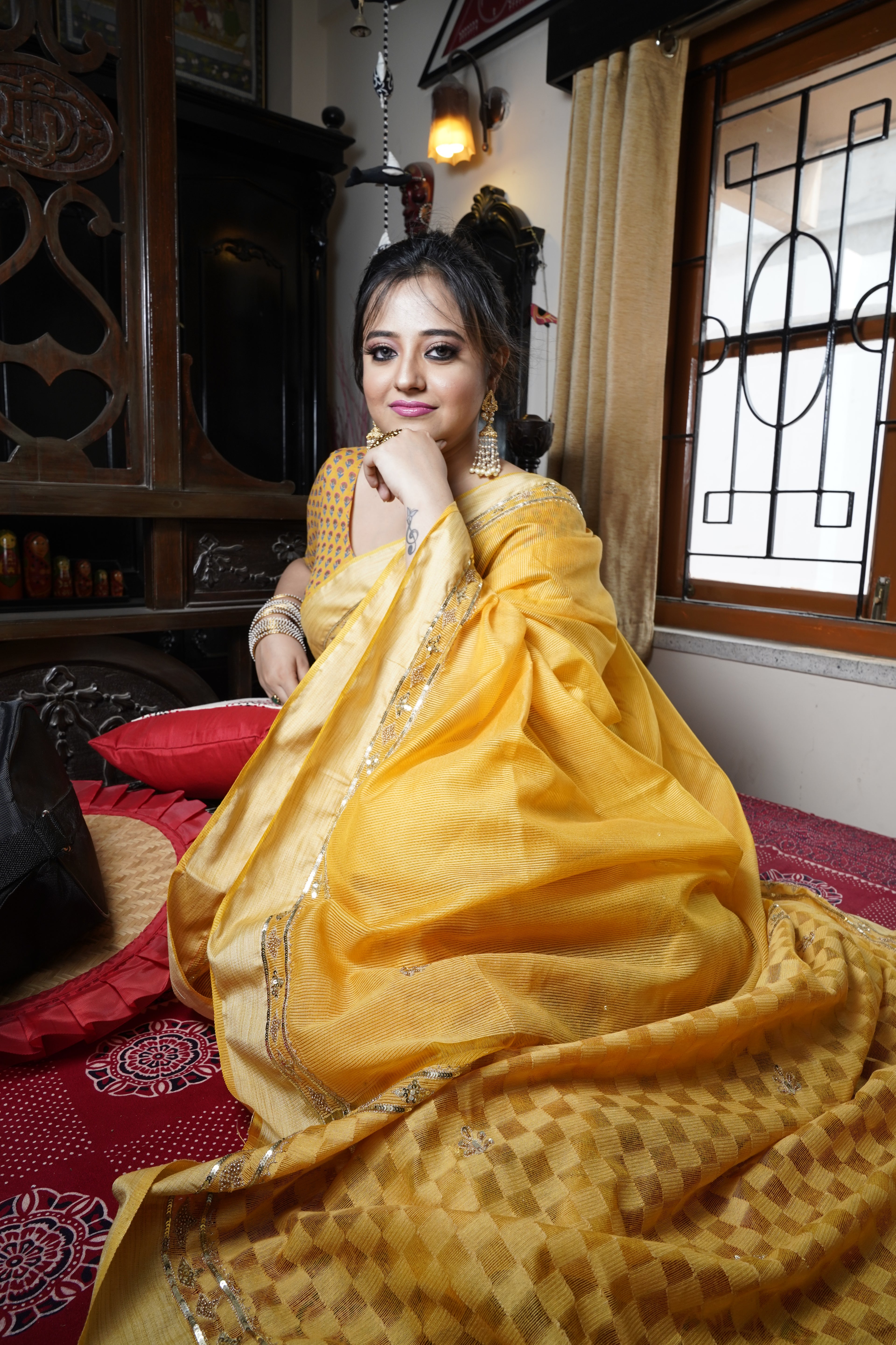 Handwoven yellow cotton handloom saree