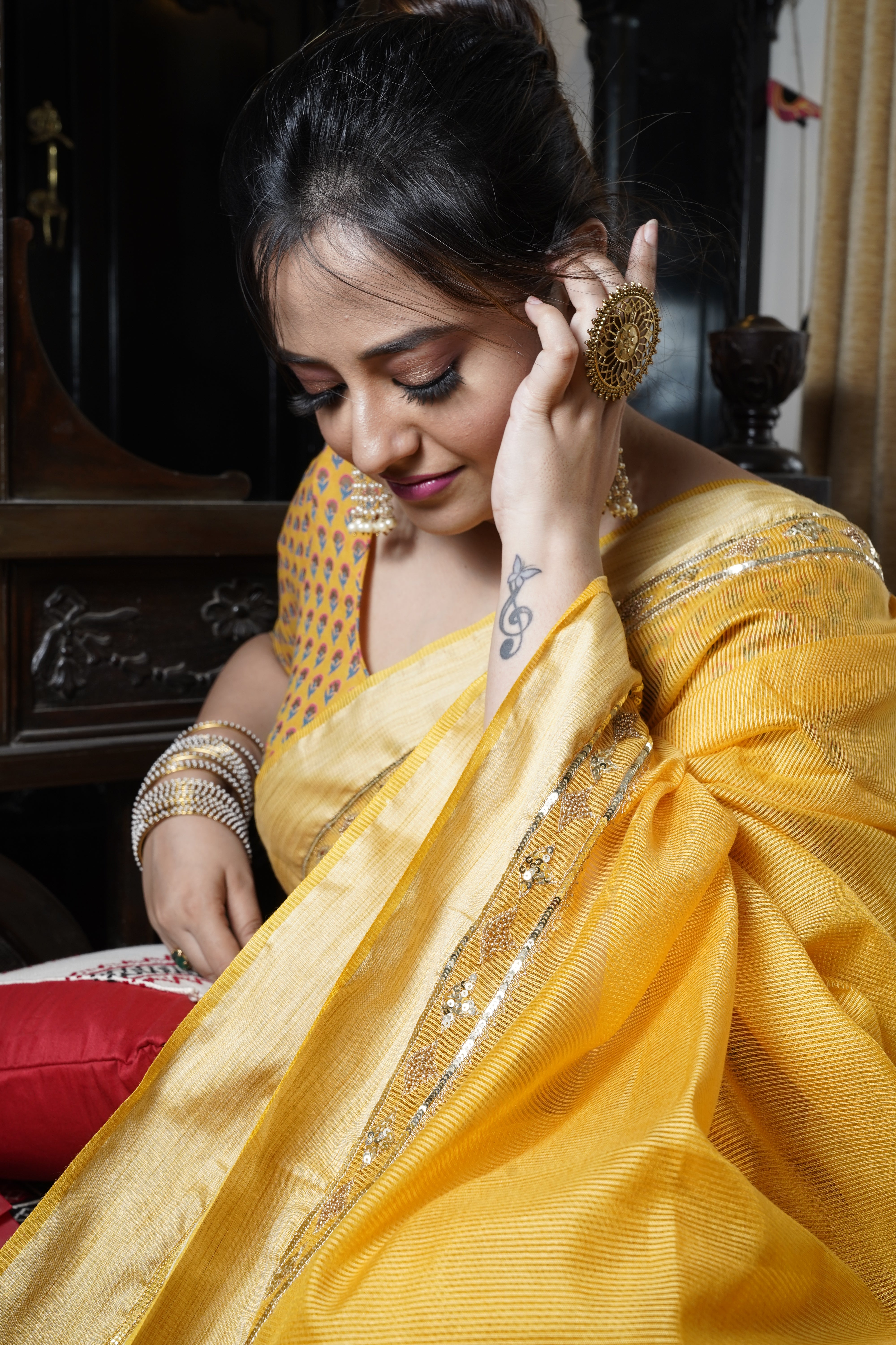 Handwoven Yellow Cotton Handloom Saree