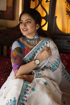Handwoven Cotton Saree With Kantha Work