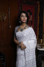 Handwoven Cotton Saree  With Kantha Work