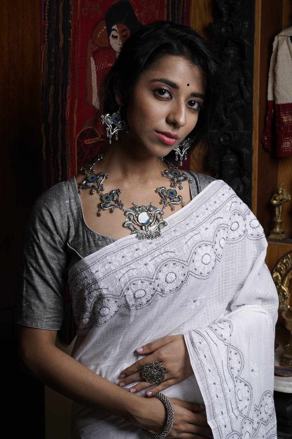 Handwoven Cotton Saree  With Kantha Work