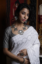 Handwoven Cotton Saree  With Kantha Work