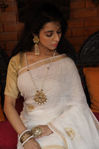 Handwoven White Linen Saree