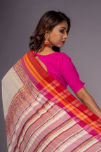 Handwoven White Cotton With Multi Color Kantha Work