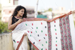 Handwoven White Assam kaziranga Saree