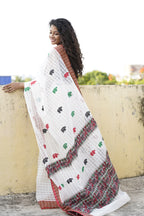 Handwoven White Assam Kaziranga Saree