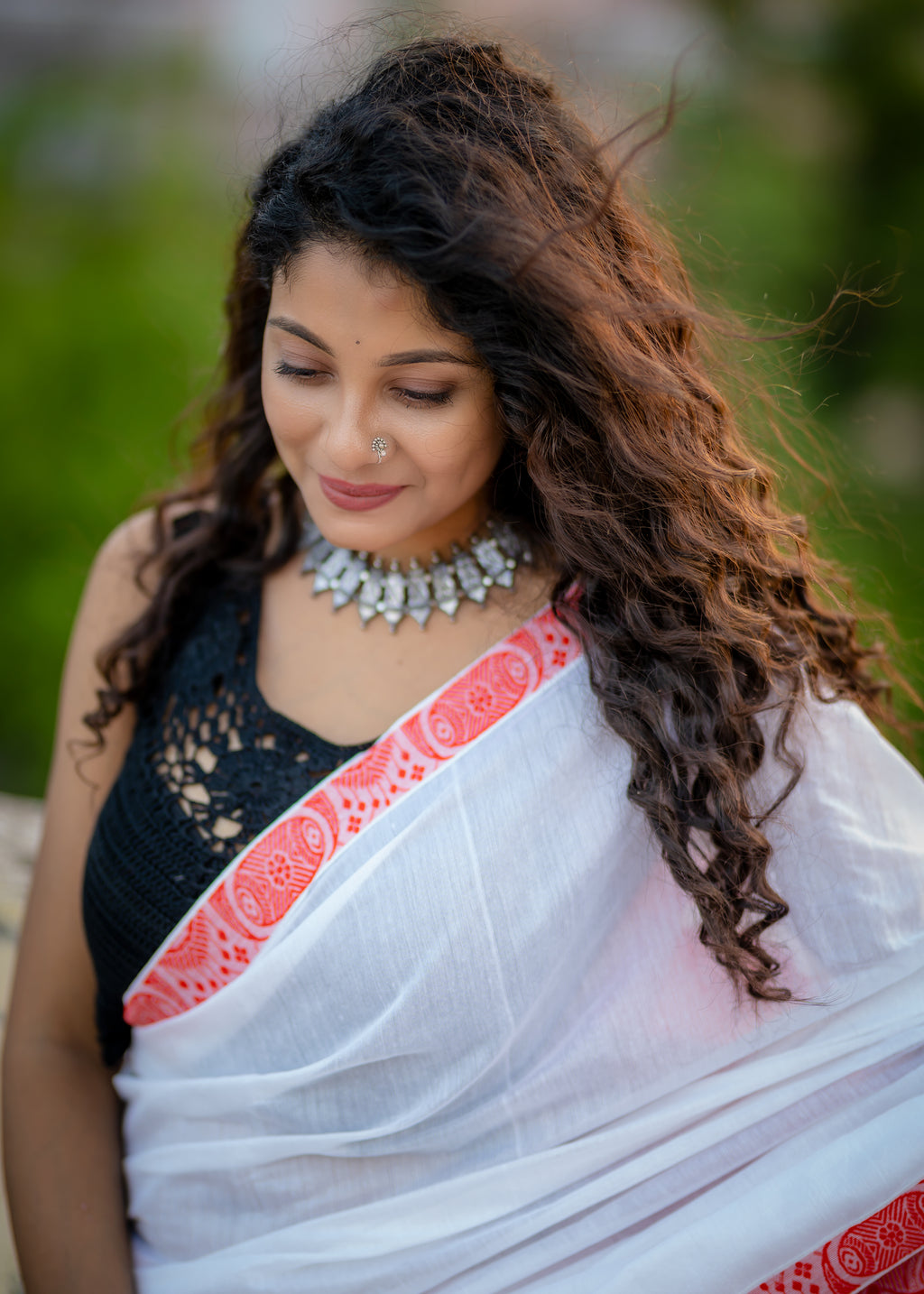 Handwoven White Assam Noni Saree