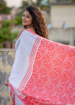 Handwoven White Assam Noni Saree