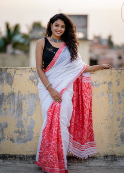 Handwoven White Assam Noni Saree