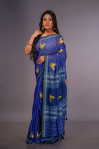 Handwoven Blue Cotton Saree With Kanta Work