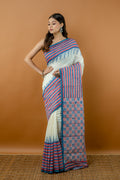 Handwoven Multi Color Block Printed Tussar Saree