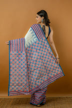 Handwoven Multi Color Block Printed Tussar Saree