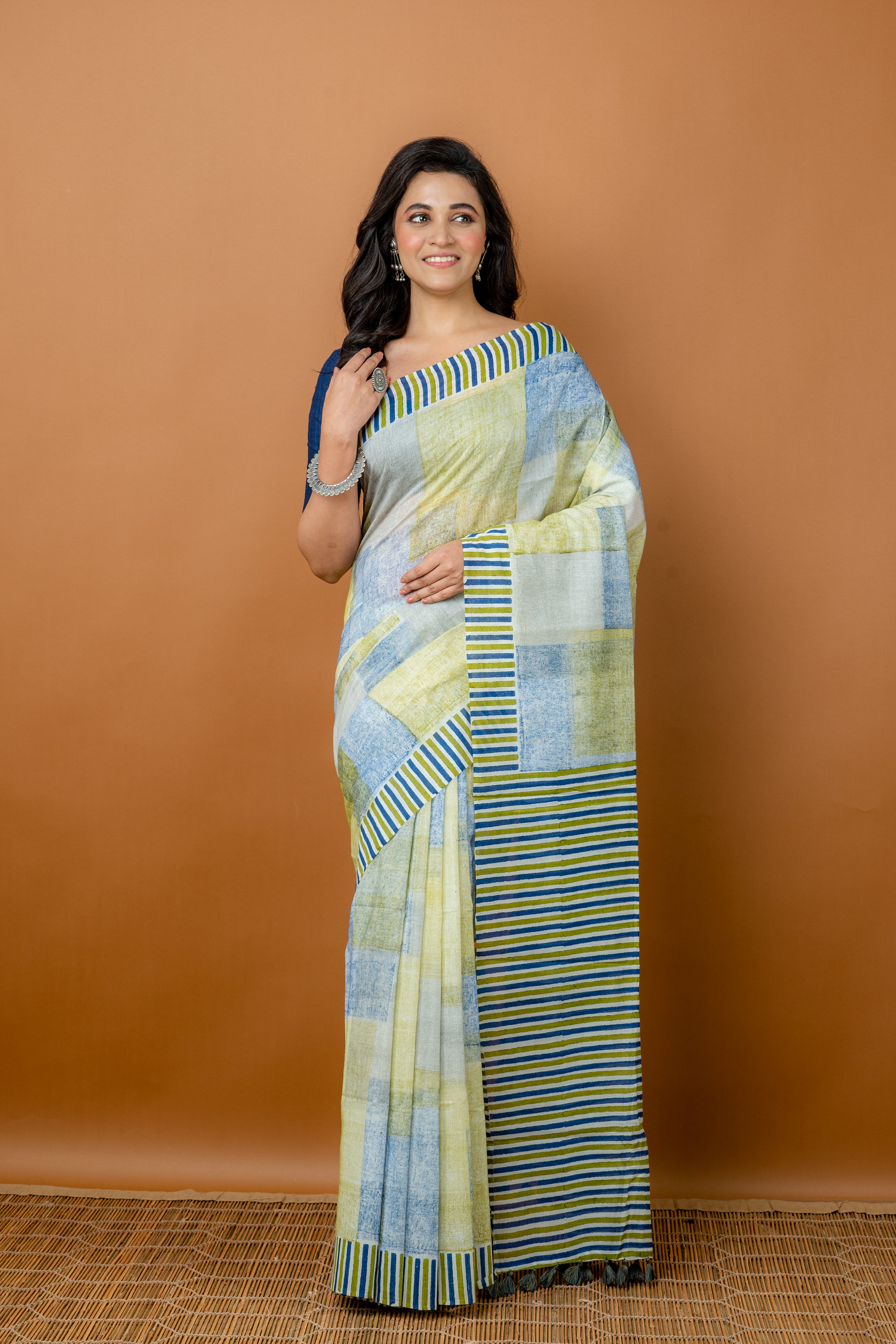 Handwoven Multicolor Printed silk cotton saree