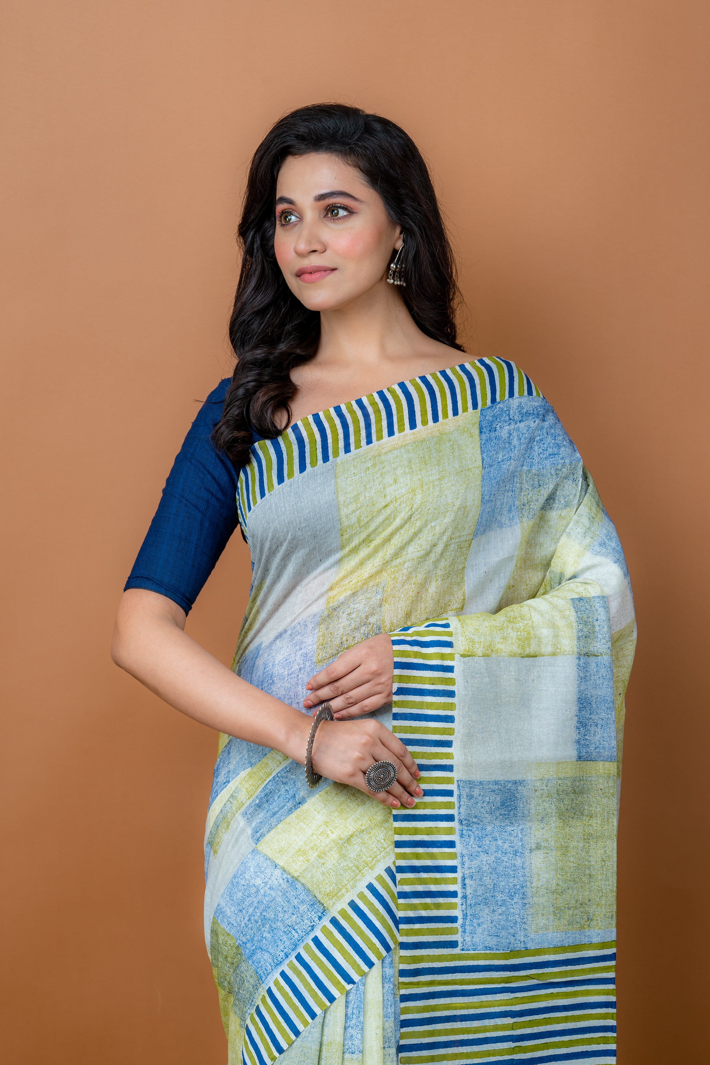 Handwoven Multicolor Printed silk cotton saree