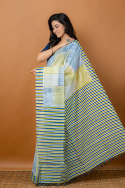 Handwoven Multicolor Printed silk cotton saree