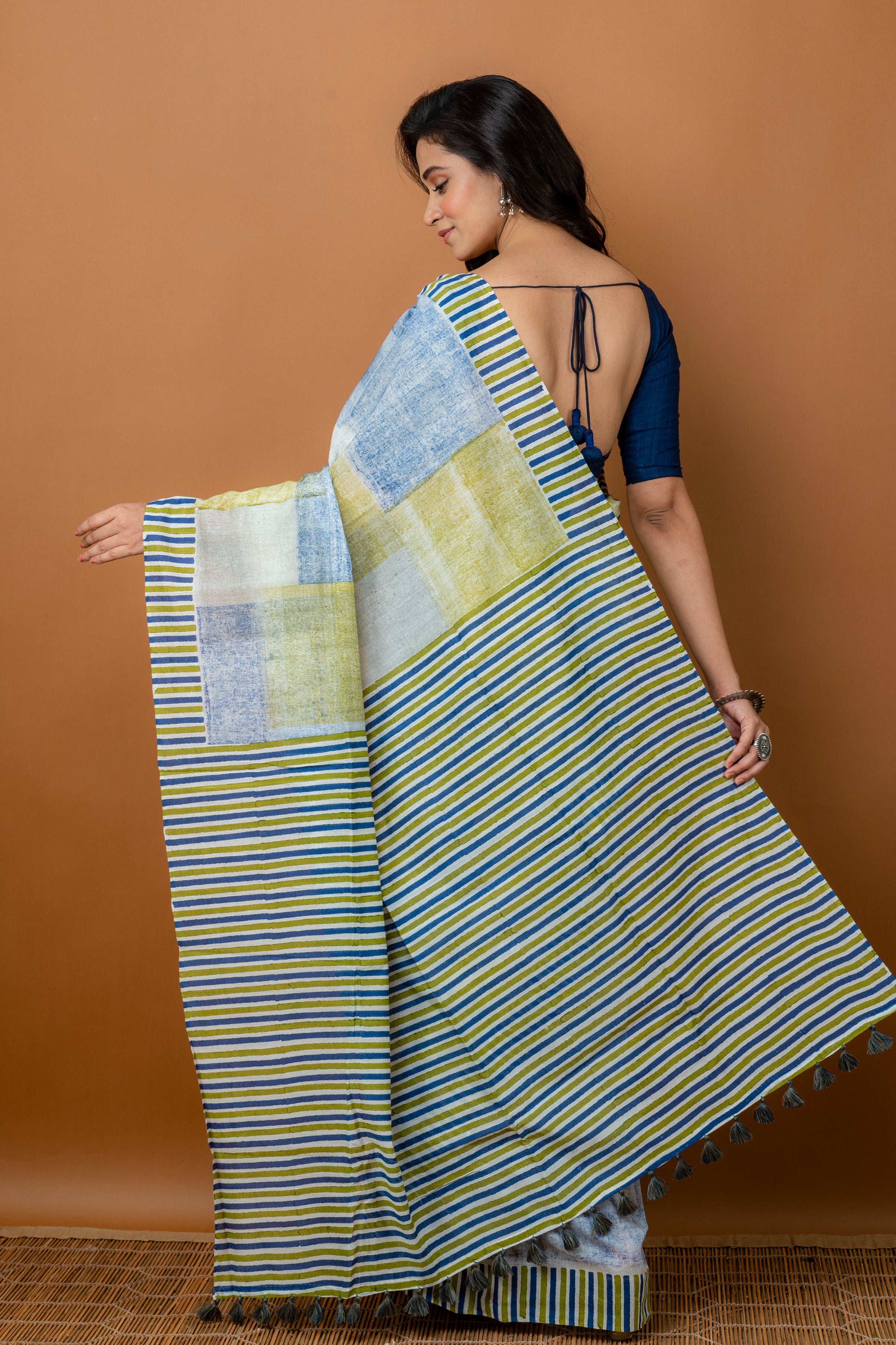 Handwoven Multicolor Printed silk cotton saree