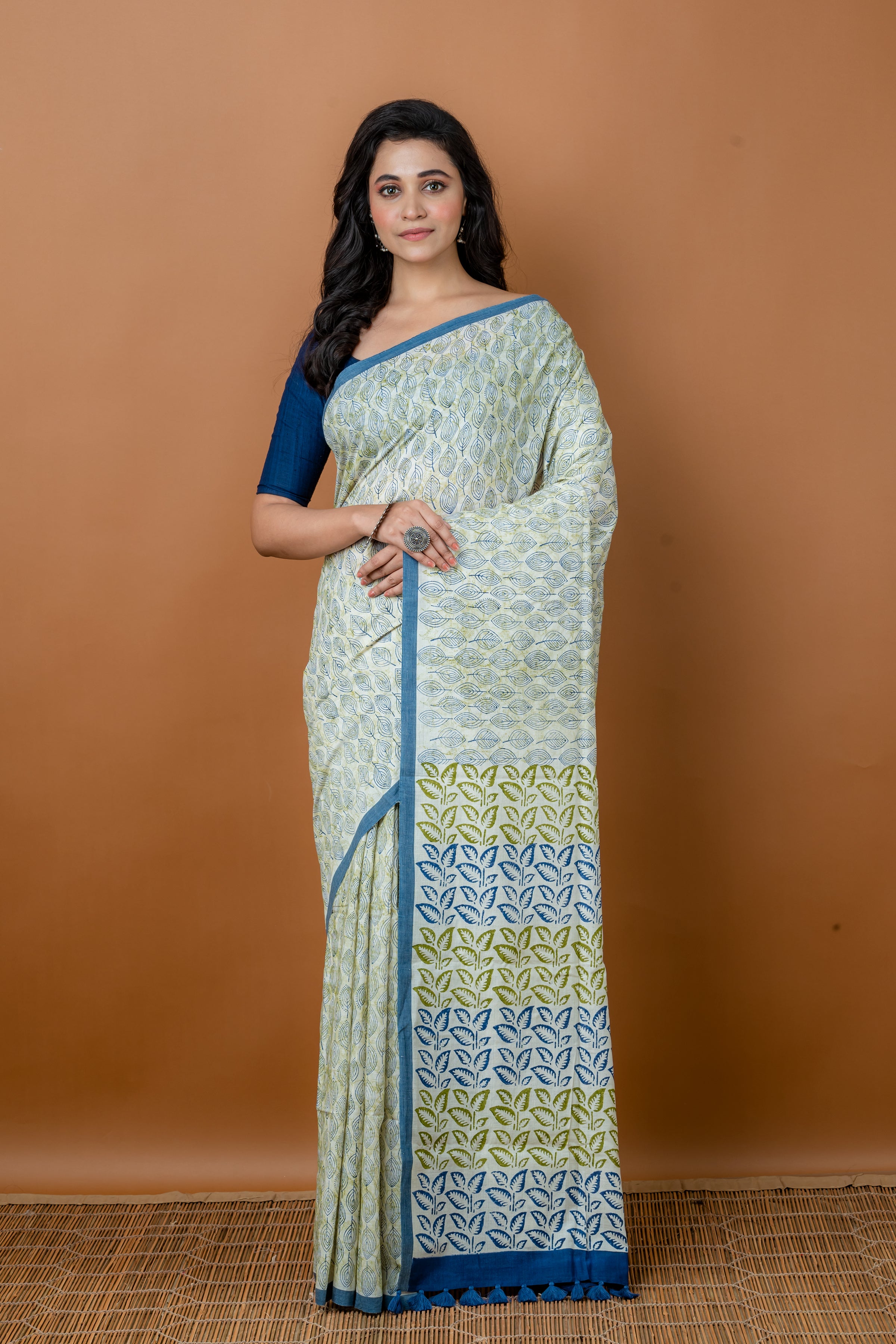 Handwoven Multicolor Printed Tussar Saree