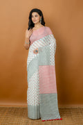 Handwoven multicolor block printed silk cotton saree