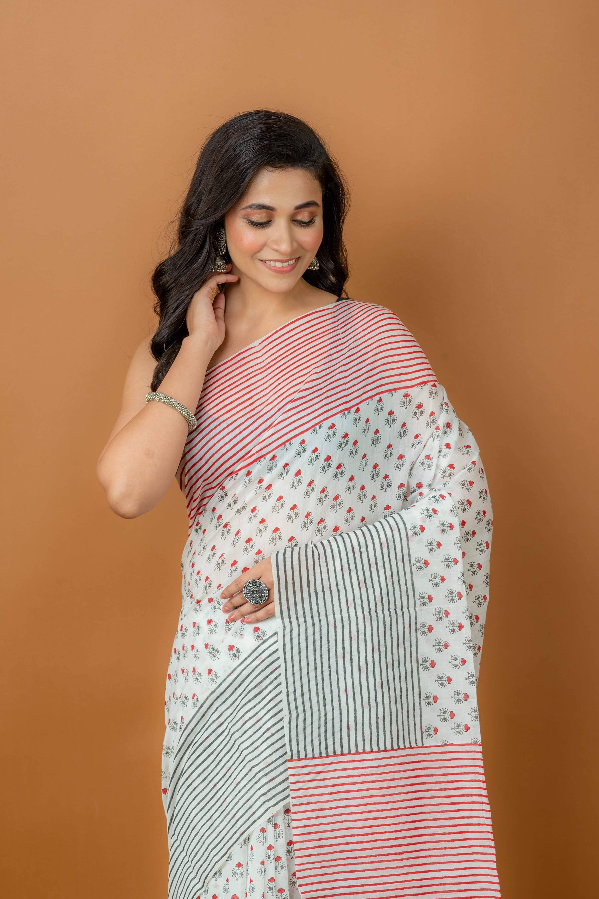 Handwoven Multicolor Block printed Silk Cotton Saree