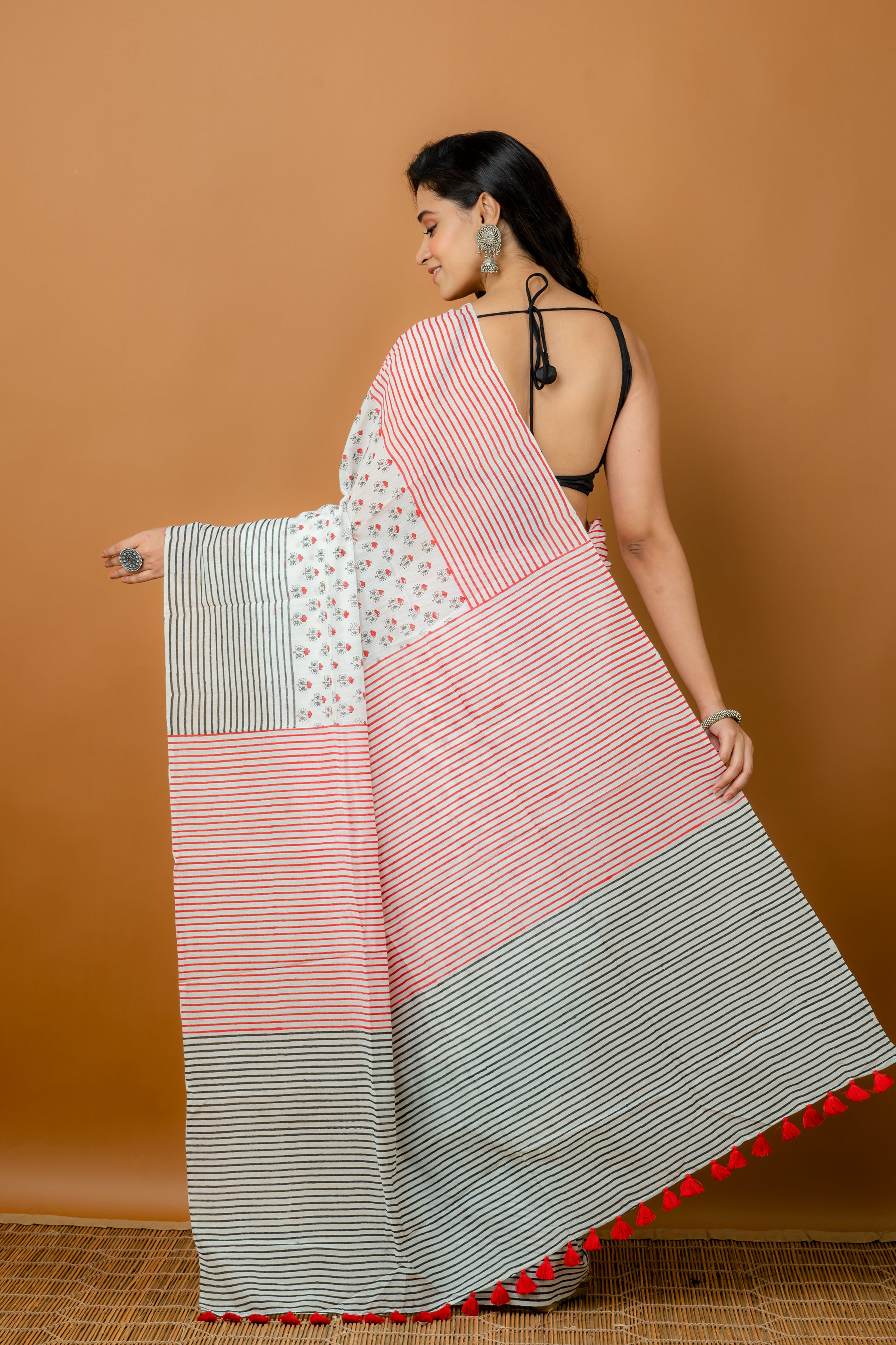 Handwoven Multicolor Block printed Silk Cotton Saree