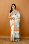 Handwoven Kerala cotton saree , printed Namavali design